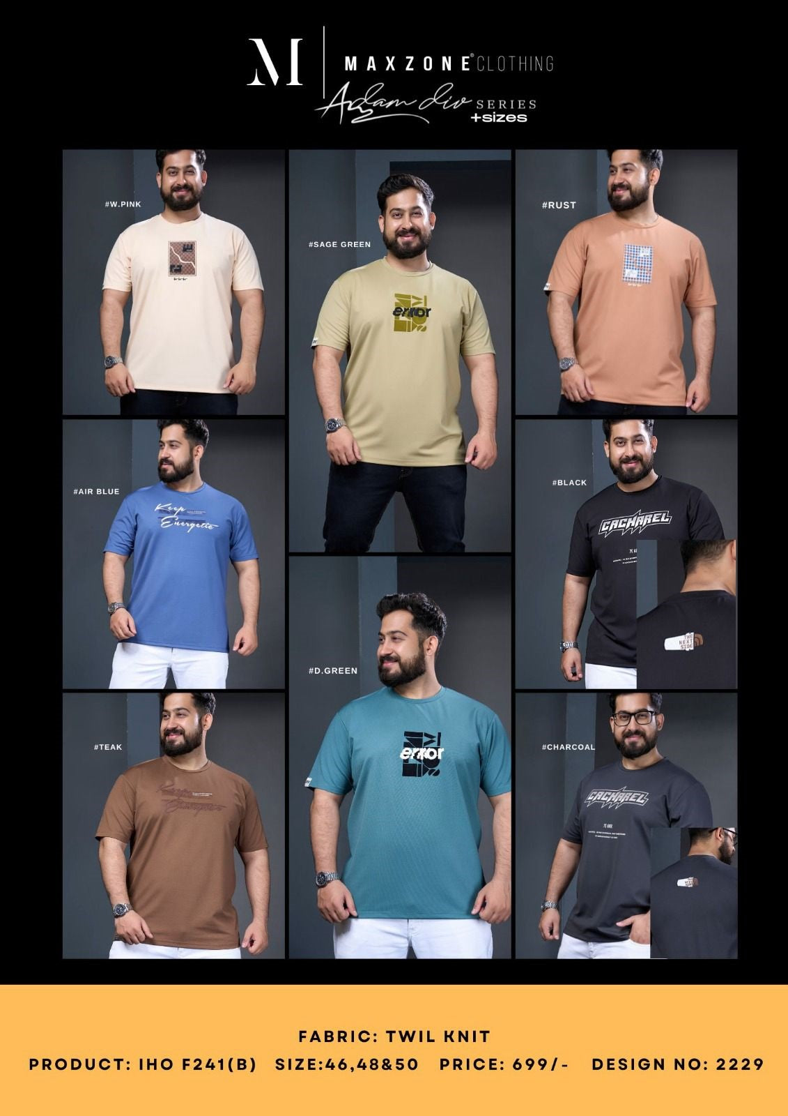 Iho F241 B Design 2229 Maxzone Clothing Twill Mens Tshirts Wholesale Price