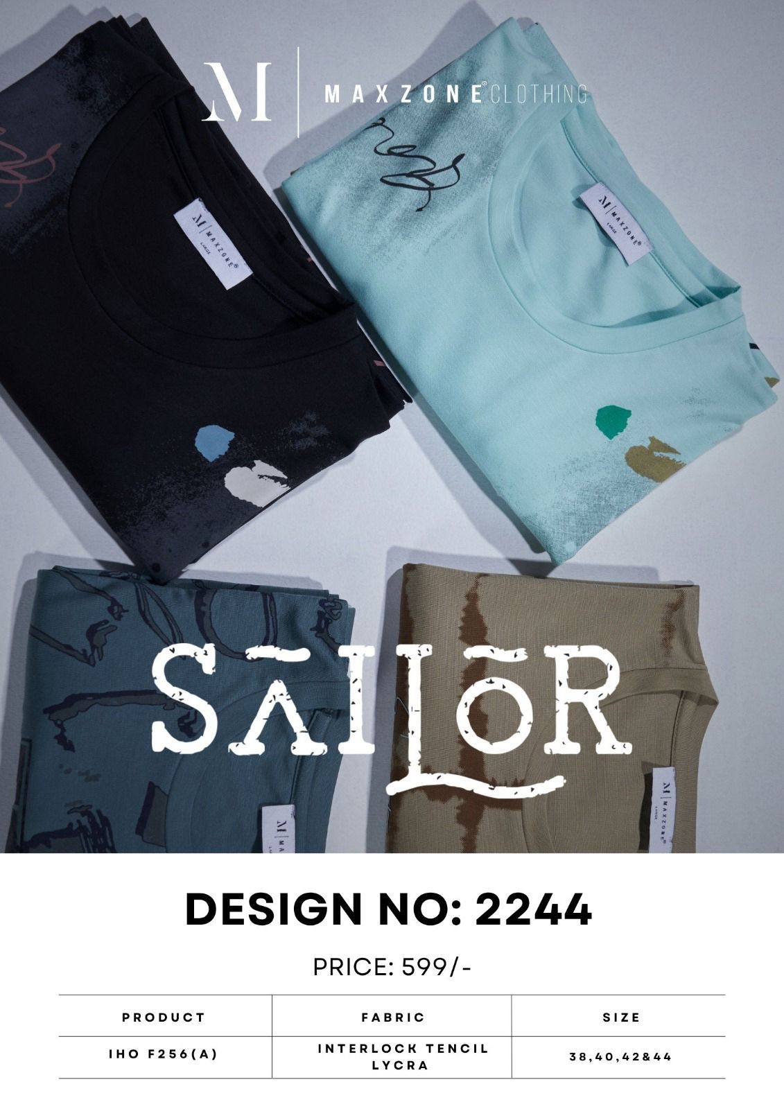 Iho F256 A Design 2244 Maxzone Clothing Tencil Lycra Mens Tshirts Exporter India