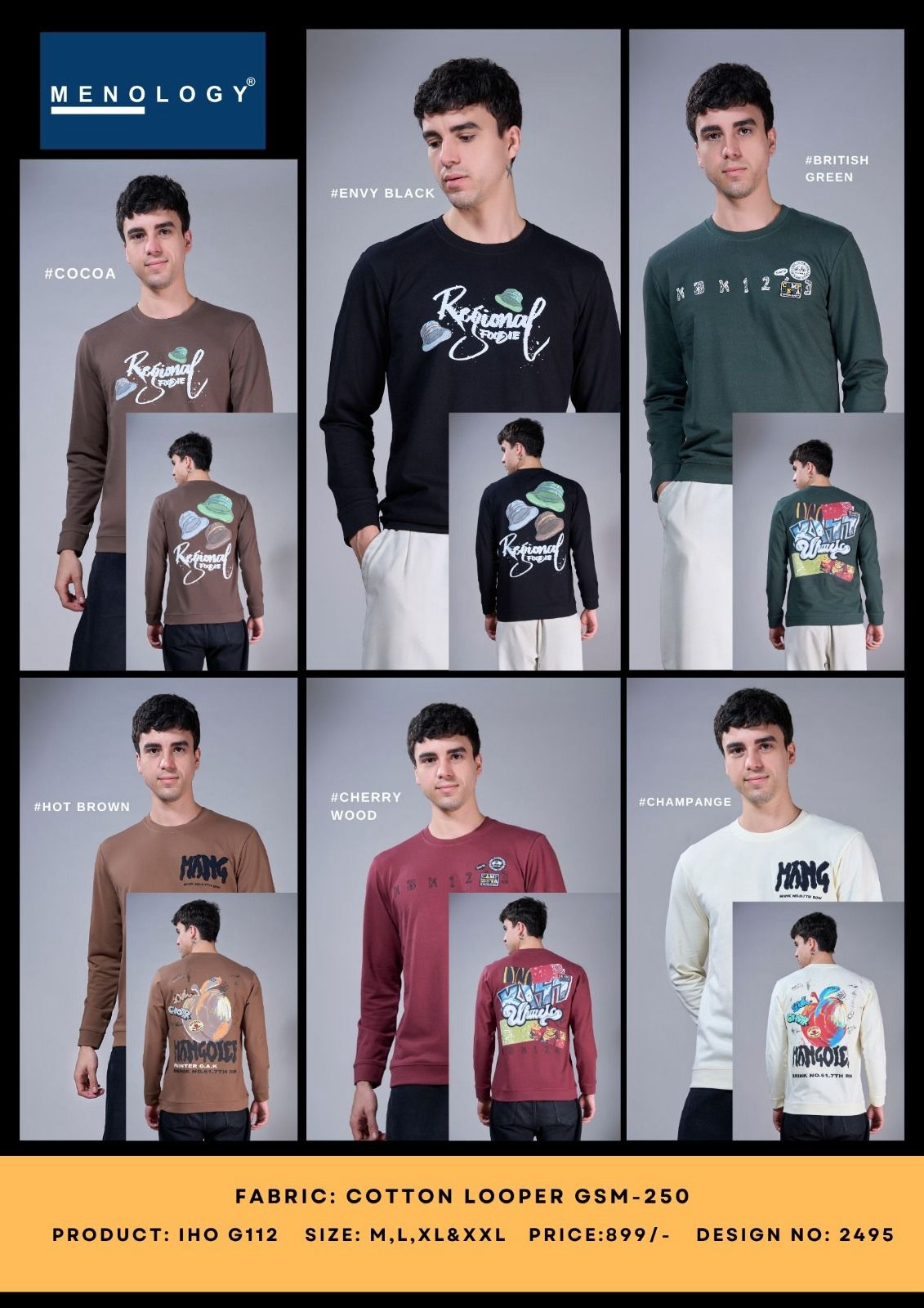 Iho G 112 D No 2495 Menology Cotton Looper Mens Tshirts Exporter