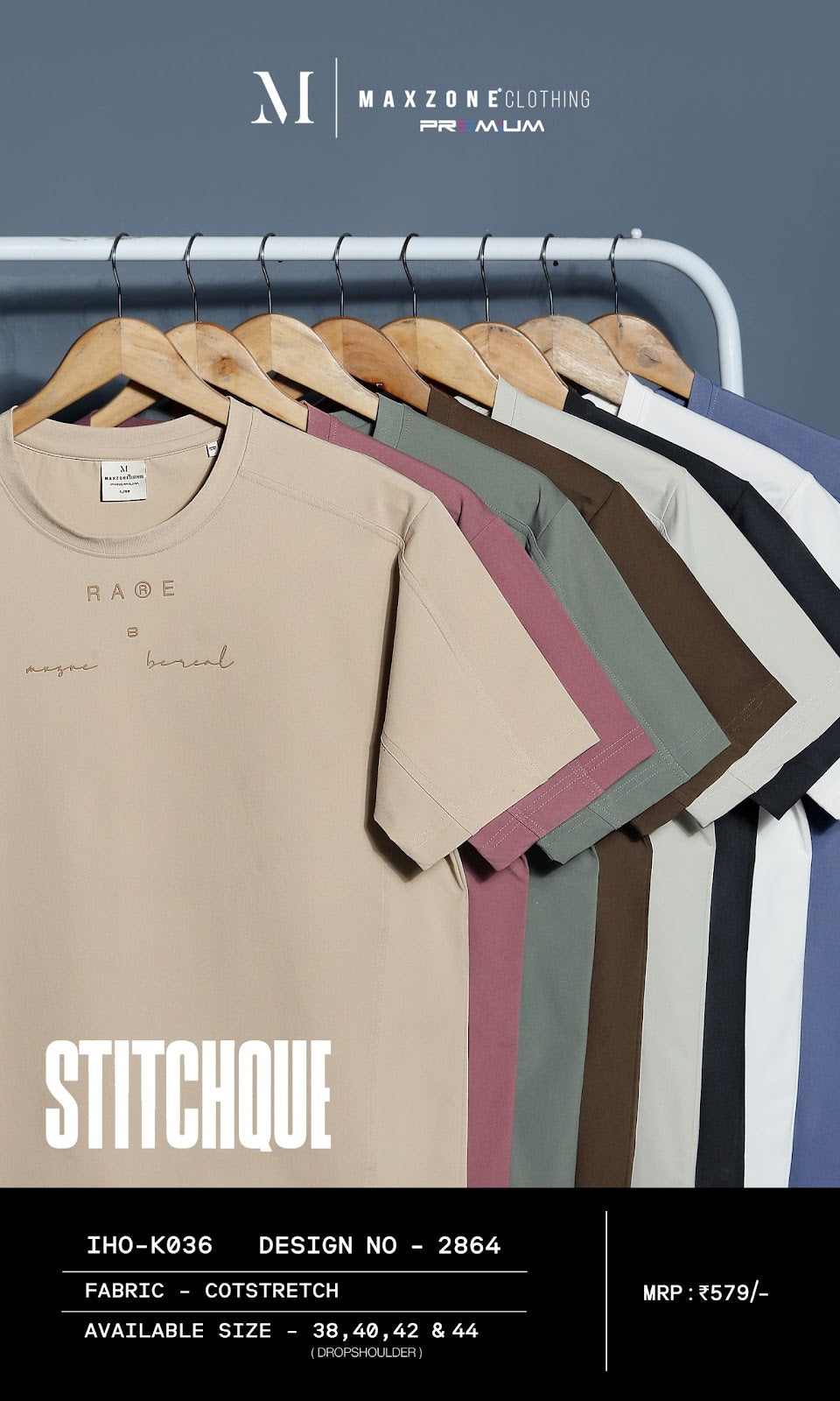 Iho K036 2864 Drop Shoulder Maxzone Clothing Cotstretch Mens Tshirts Wholesaler Gujarat