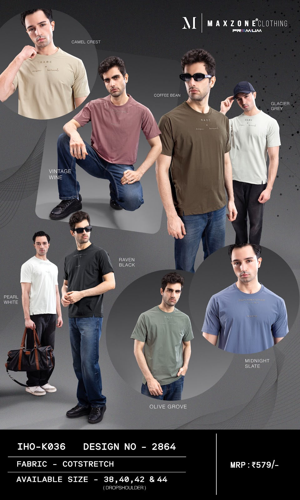 Iho K036 2864 Drop Shoulder Maxzone Clothing Cotstretch Mens Tshirts Wholesaler Gujarat