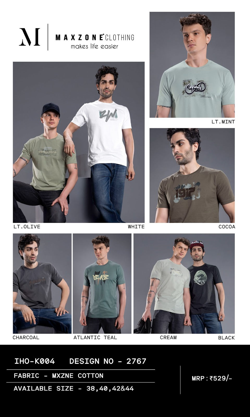 Iho K 004 Dn 2767 Maxzone Clothing Cotton Mens Tshirts Wholesaler