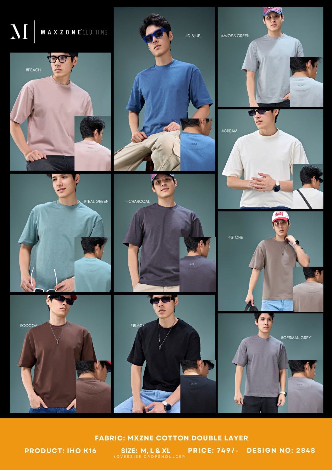 Iho K 016 2848 Drop Shoulder Maxzone Clothing Cotton Mens Tshirts Supplier