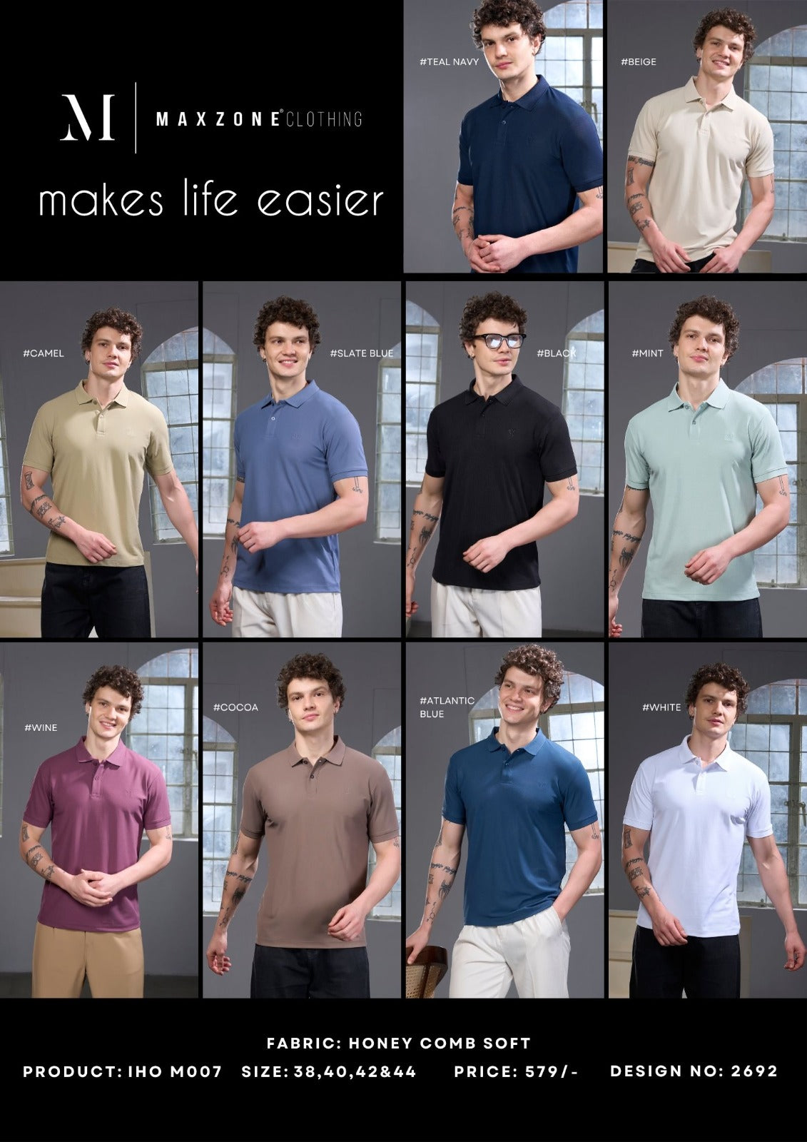 Iho M007 Dn 2692 Maxzone Clothing Honey Comb Mens Tshirts Exporter India