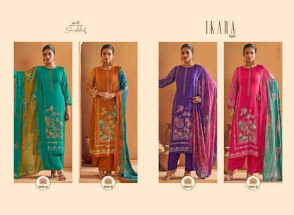 Ikara 1001 Shiddat Muslin Pant Style Suits Wholesaler India