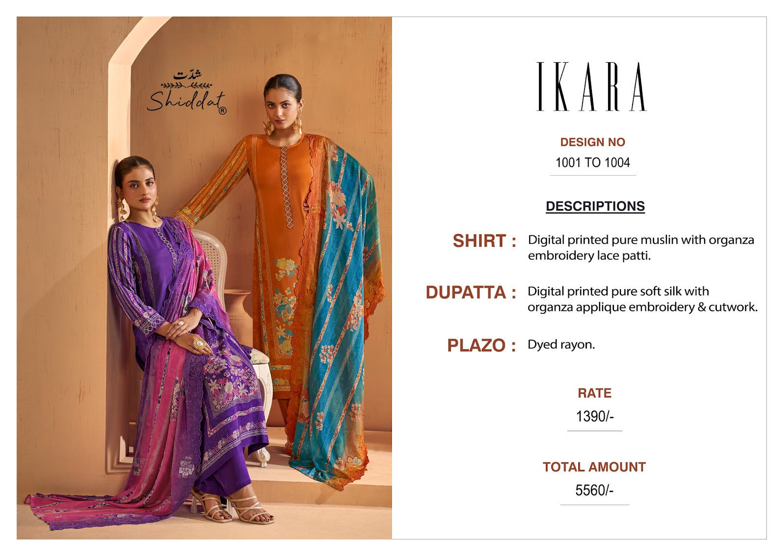 Ikara 1001 Shiddat Muslin Pant Style Suits Wholesaler India