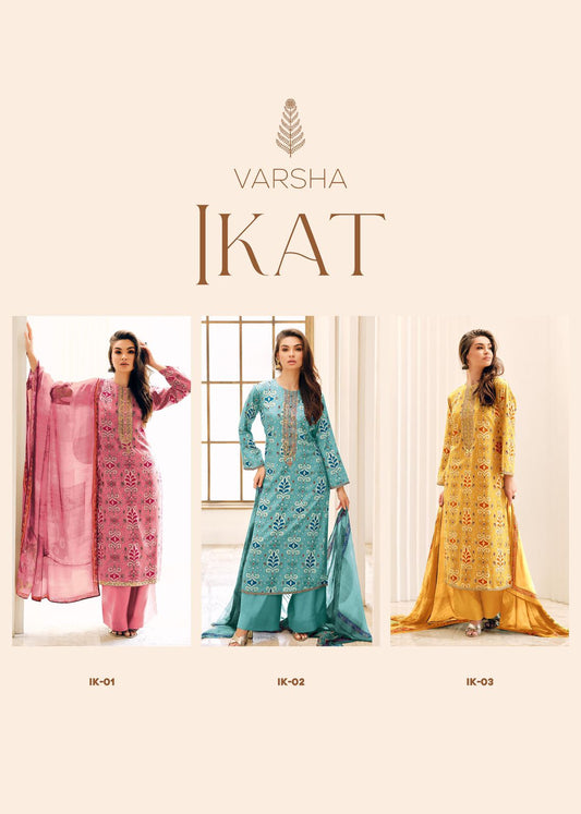 Ikat Varsha Fashions Muslin Plazzo Style Suits Exporter