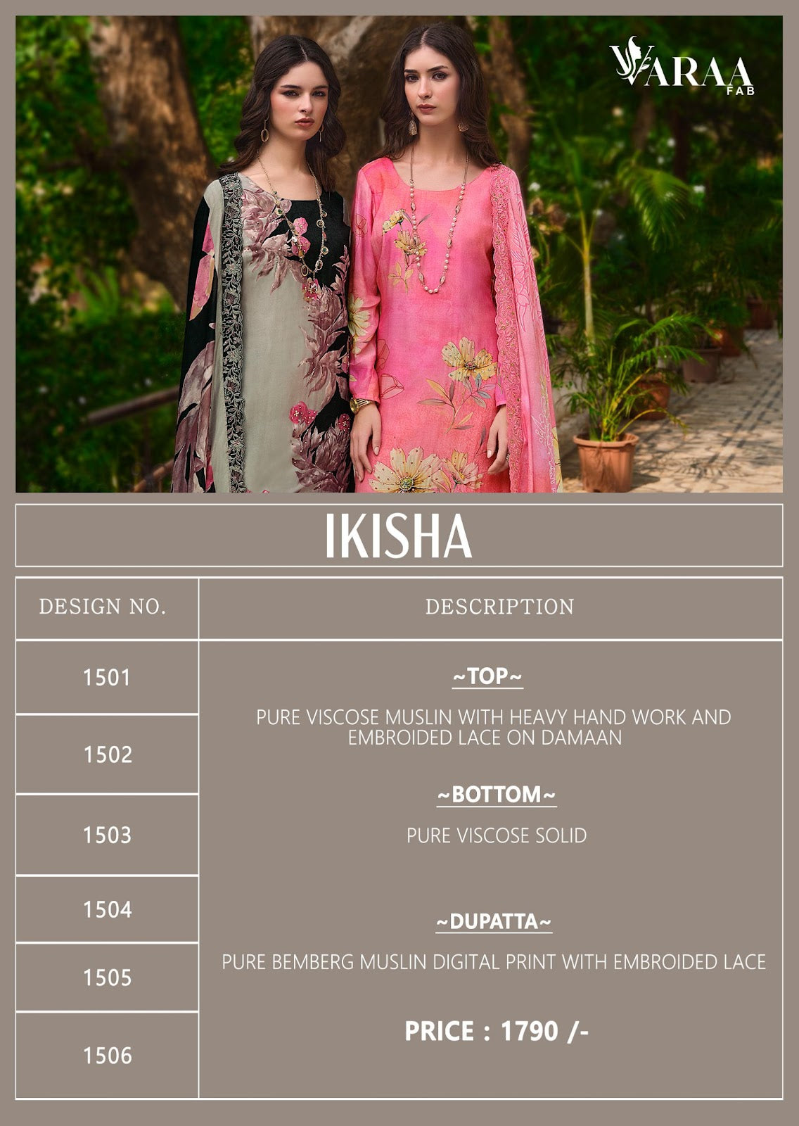 Ikisha Varaa Fab Muslin Pant Style Suits Supplier India