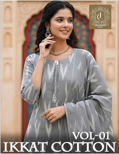 Ikkat Cotton Vol 1 Kcf Readymade Pant Style Suits Wholesaler
