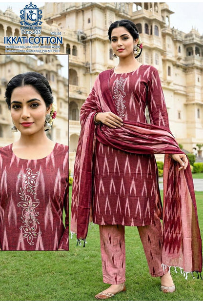 Ikkat Cotton Vol 2 Kcf Readymade Pant Style Suits Wholesale Price