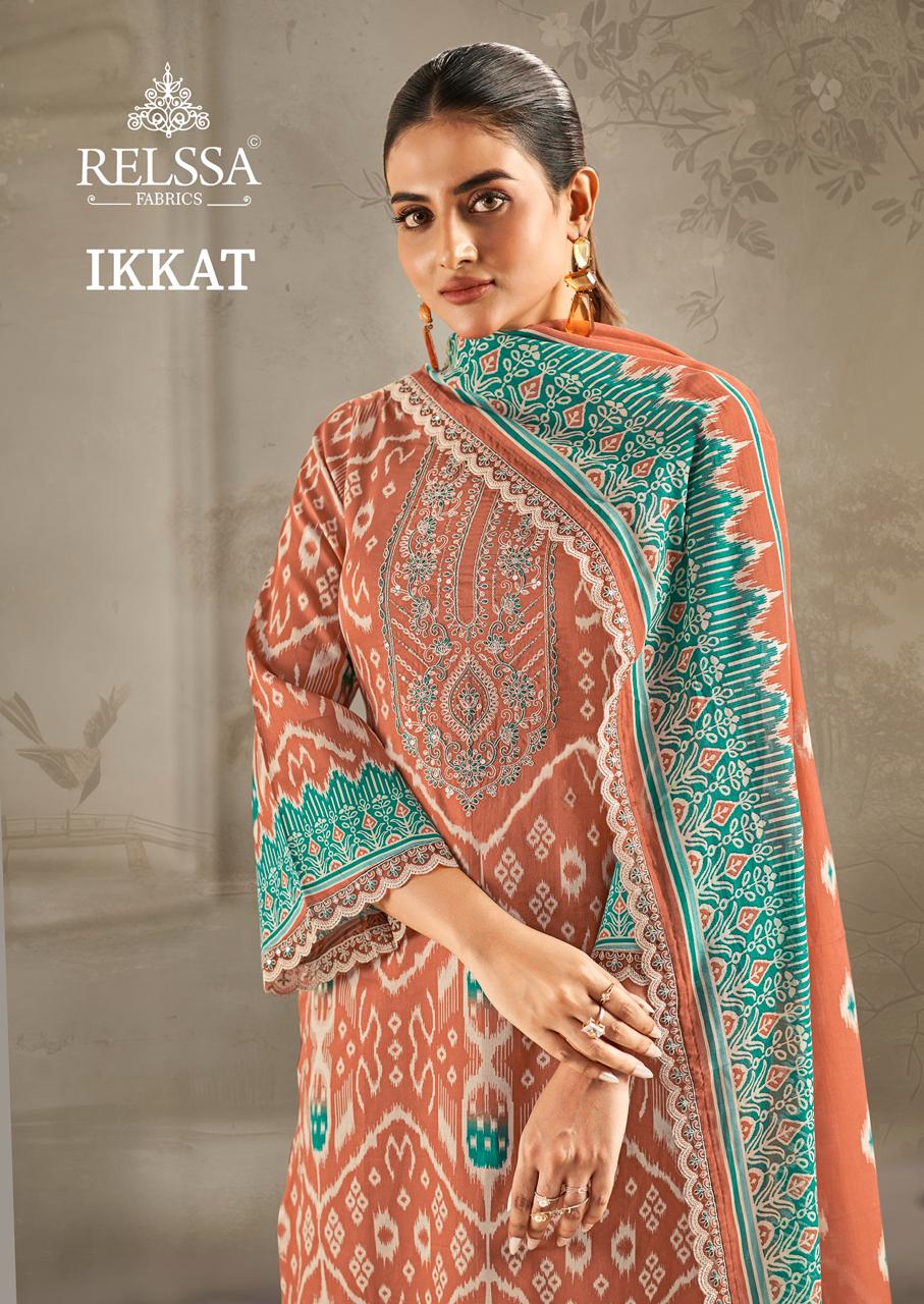 Ikkat Relssa Fabrics Giza Satin Pant Style Suits Supplier India