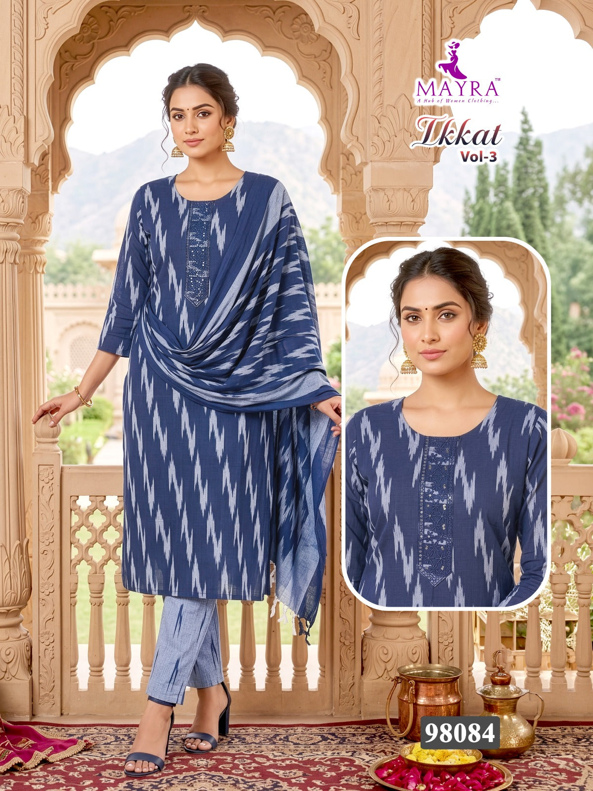 Ikkat Vol 3 Mayra Readymade Cotton Pant Suits Wholesale Rate