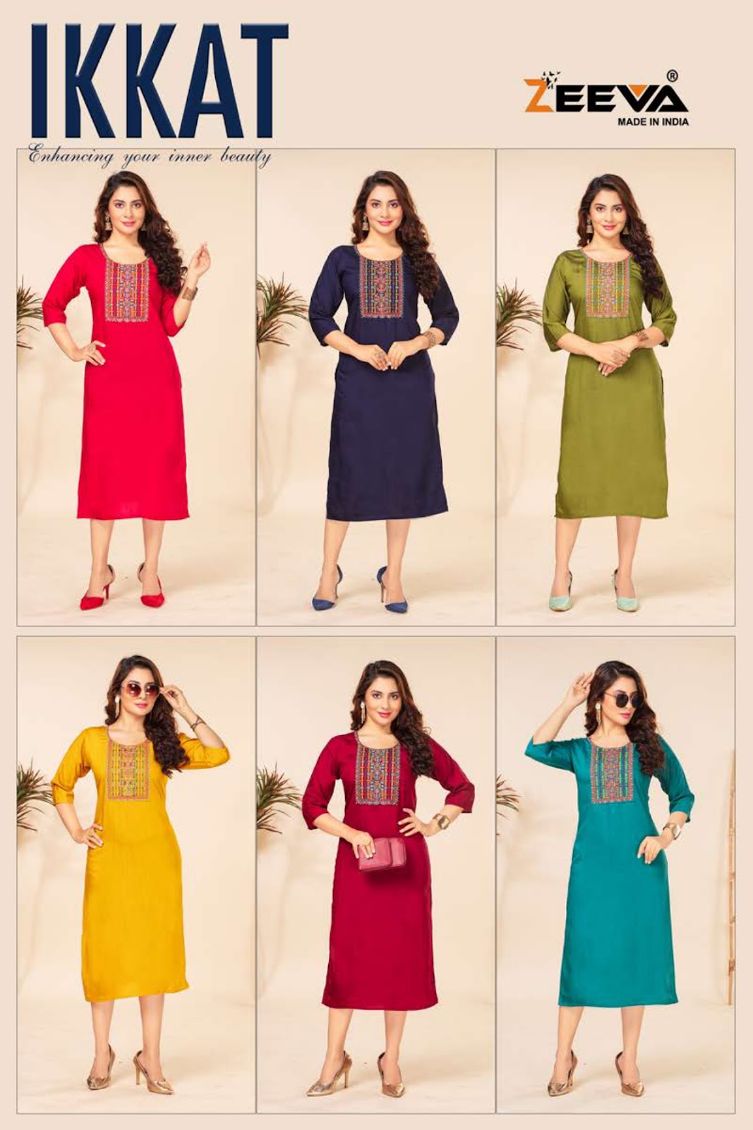 Ikkat Zeeva Fancy Rayon Long Straight Kurti