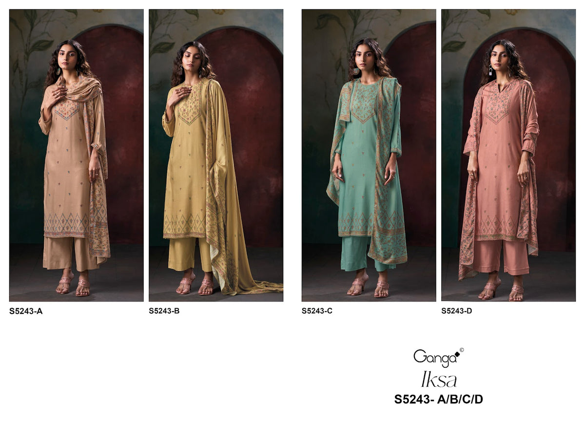 Iksa S5243 Ganga Wool Pashmina Suits Wholesaler Ahmedabad
