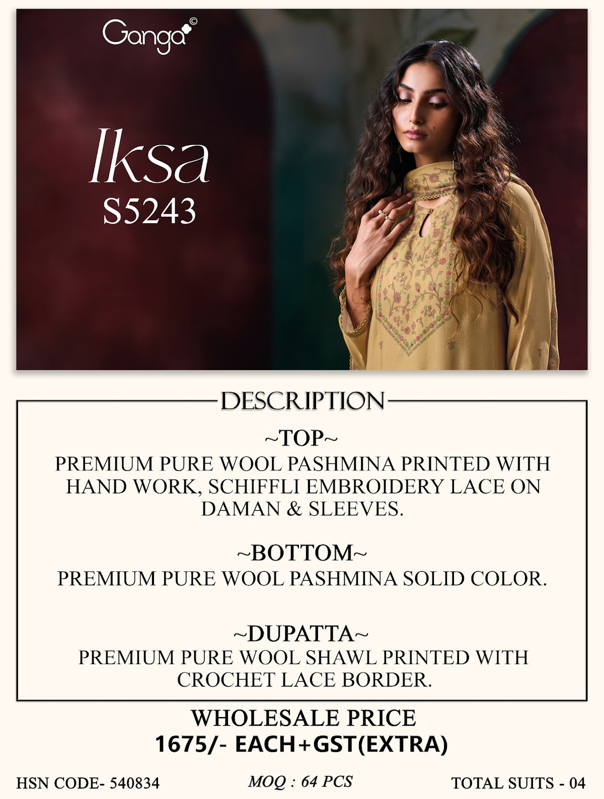 Iksa S5243 Ganga Wool Pashmina Suits Wholesaler Ahmedabad