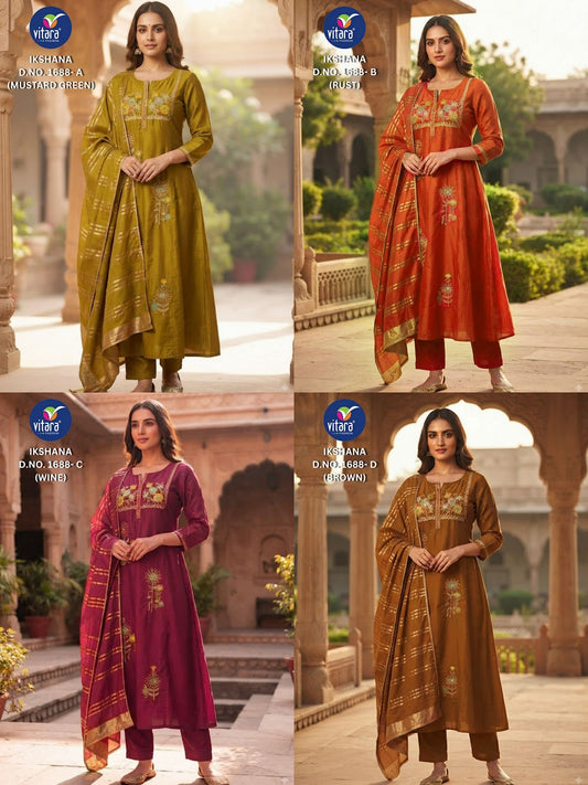 Iksana Vitara Chanderi Readymade Pant Style Suits Supplier India