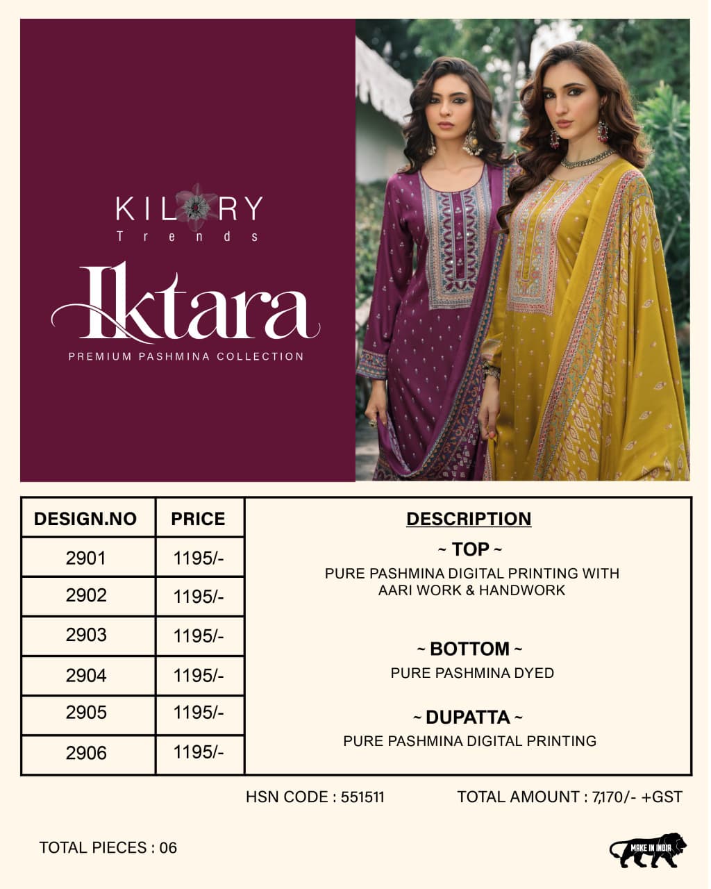 Iktara Kilory Viscose Pashmina Suits Wholesaler Gujarat