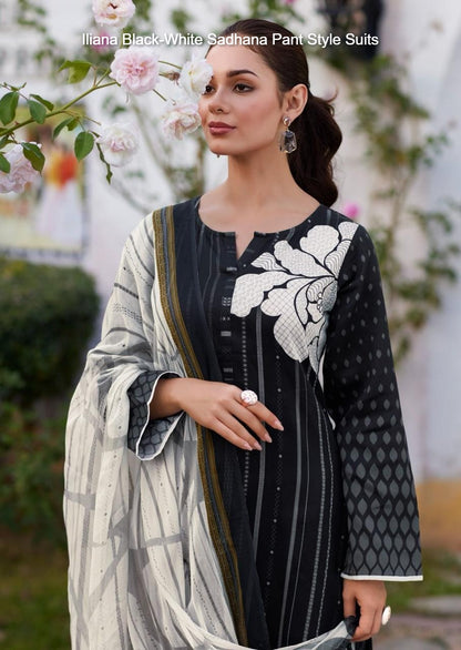 Iliana Black-White Sadhana Jam Cotton Pant Style Suits Manufacturer India