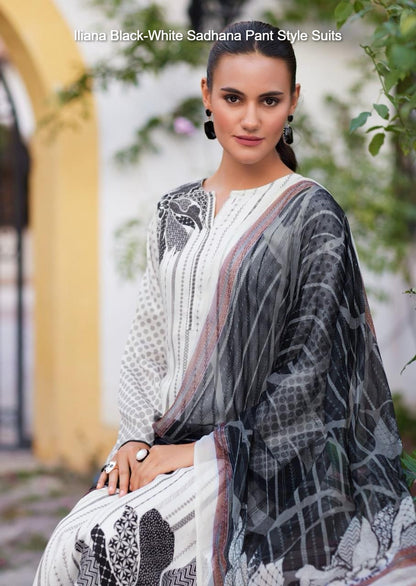 Iliana Black-White Sadhana Jam Cotton Pant Style Suits Manufacturer India