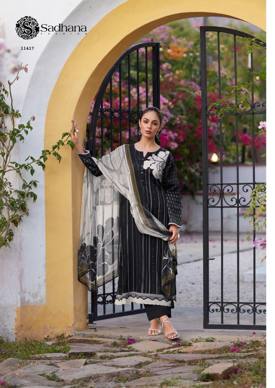Iliana Black-White Sadhana Jam Cotton Pant Style Suits Manufacturer India