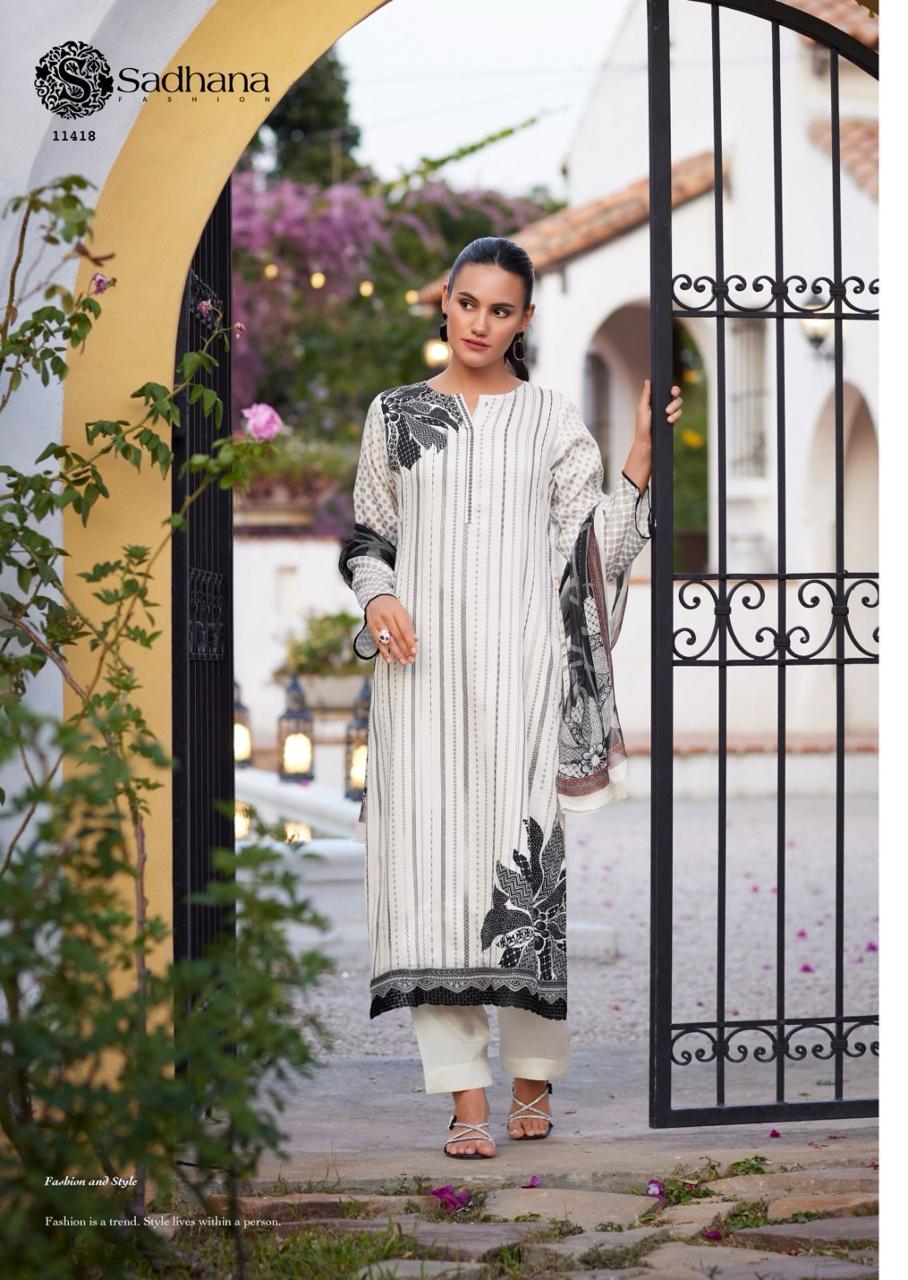 Iliana Black-White Sadhana Jam Cotton Pant Style Suits Manufacturer India