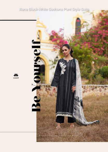 Iliana Black-White Sadhana Jam Cotton Pant Style Suits Manufacturer India