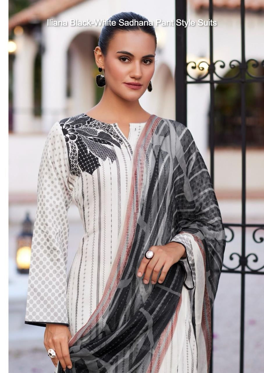 Iliana Black-White Sadhana Jam Cotton Pant Style Suits Manufacturer India