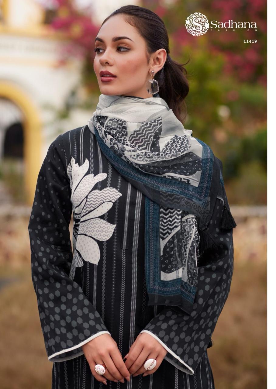 Iliana Black-White Sadhana Jam Cotton Pant Style Suits Manufacturer India
