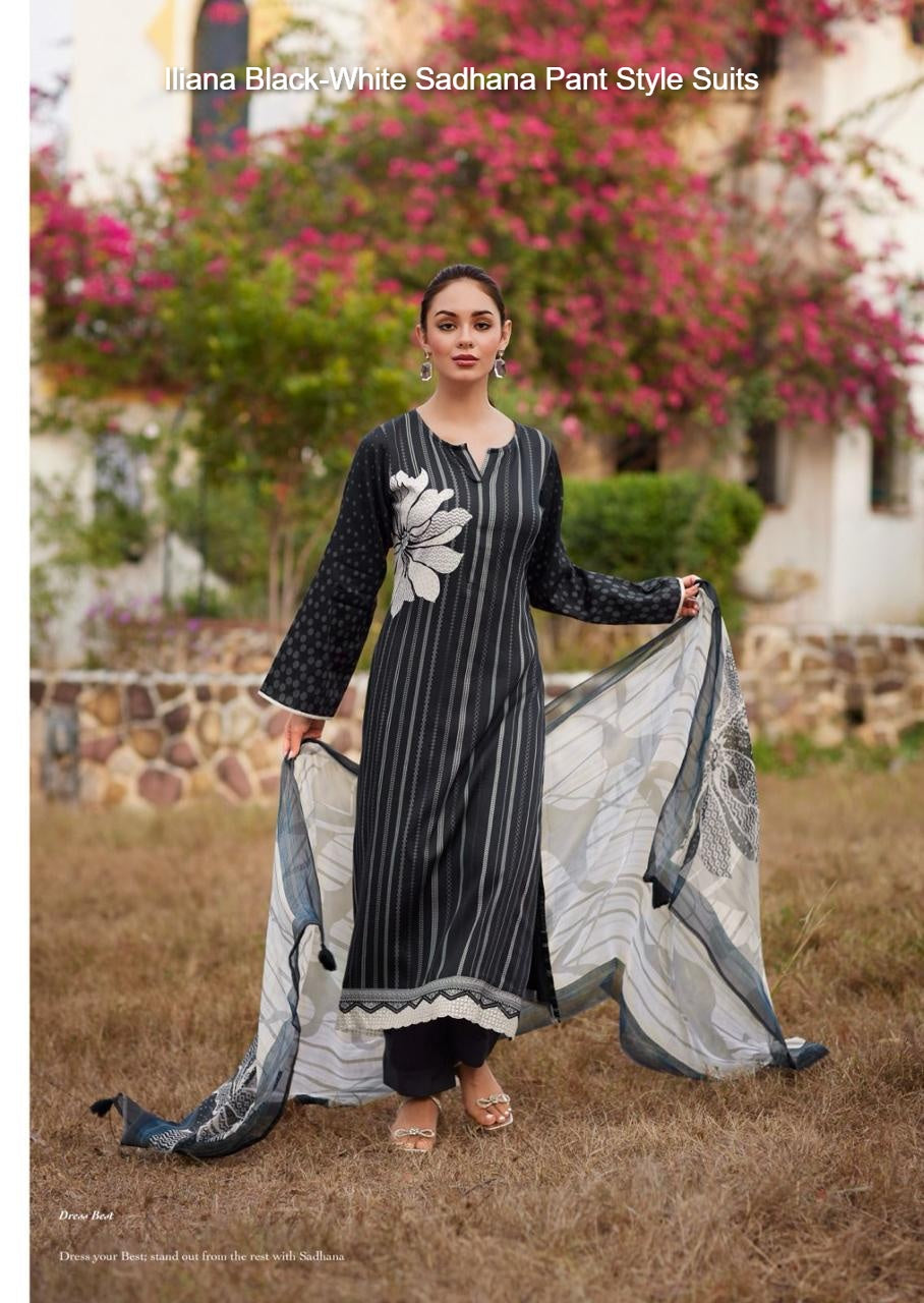 Iliana Black-White Sadhana Jam Cotton Pant Style Suits Manufacturer India