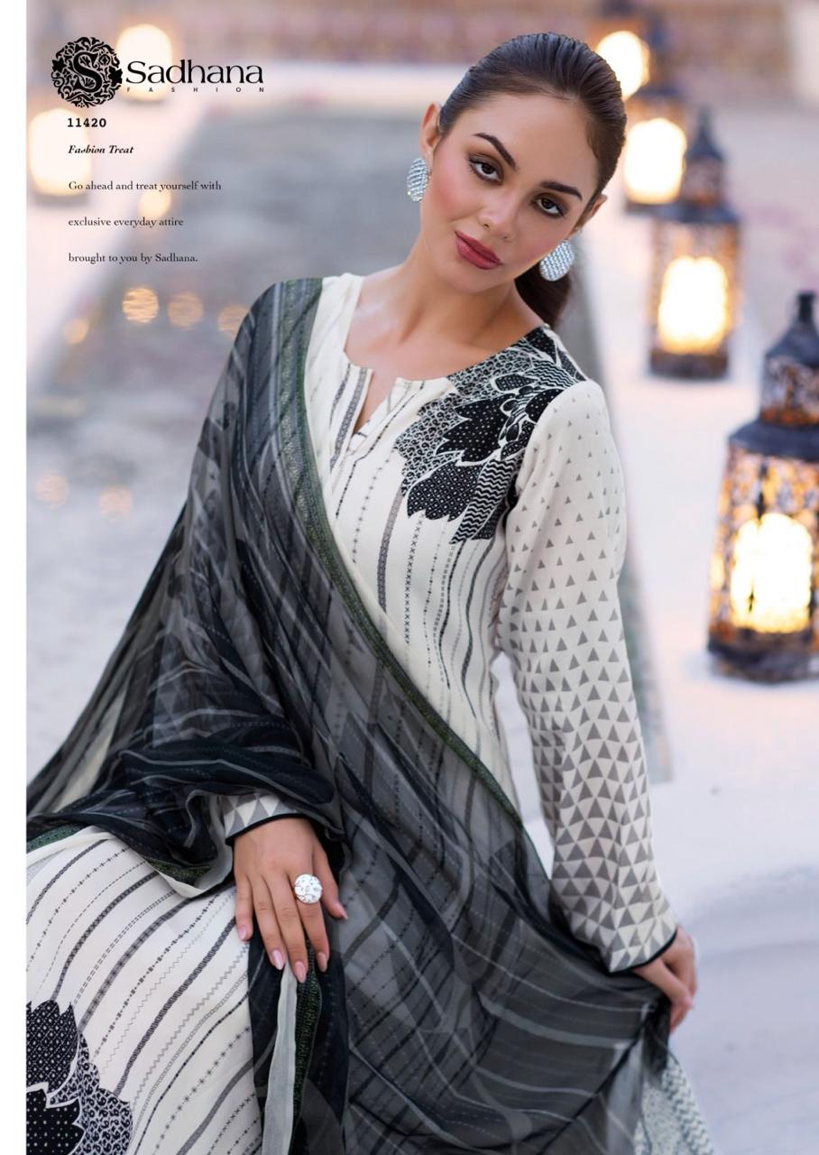 Iliana Black-White Sadhana Jam Cotton Pant Style Suits Manufacturer India