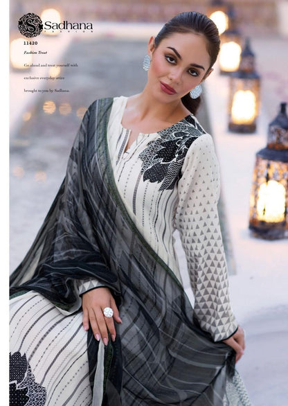 Iliana Black-White Sadhana Jam Cotton Pant Style Suits Manufacturer India