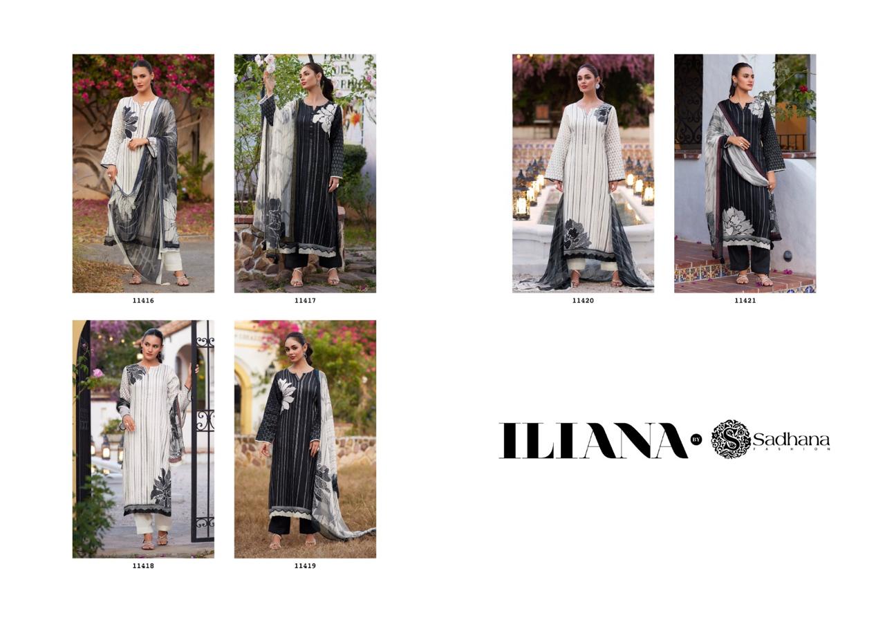Iliana Black-White Sadhana Jam Cotton Pant Style Suits Manufacturer India