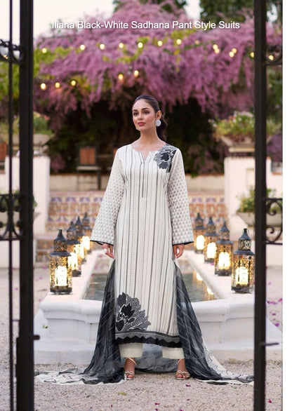 Iliana Black-White Sadhana Jam Cotton Pant Style Suits Manufacturer India