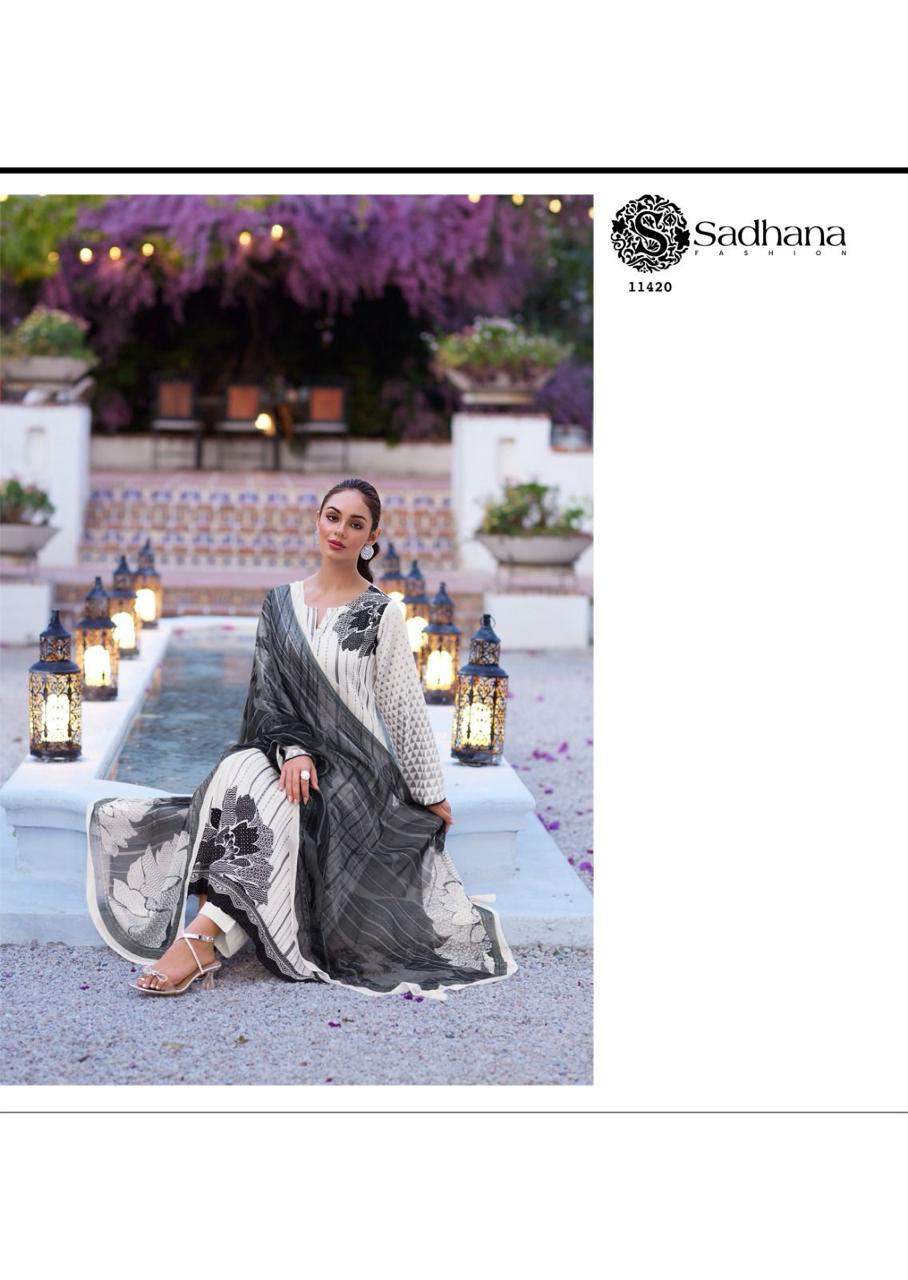 Iliana Black-White Sadhana Jam Cotton Pant Style Suits Manufacturer India