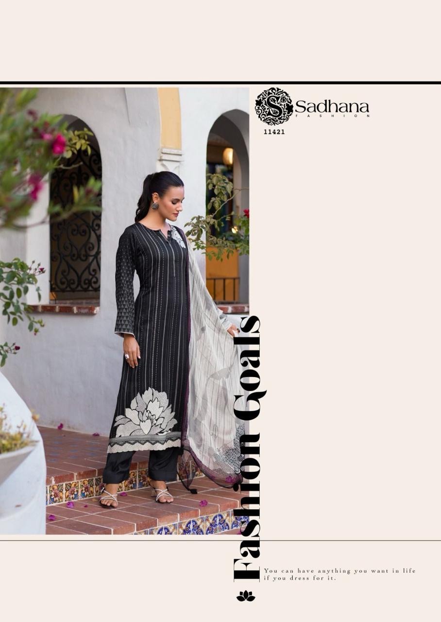 Iliana Black-White Sadhana Jam Cotton Pant Style Suits Manufacturer India