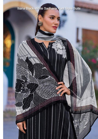 Iliana Black-White Sadhana Jam Cotton Pant Style Suits Manufacturer India