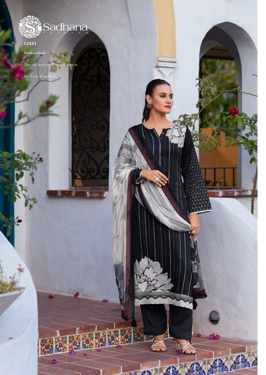 Iliana Black-White Sadhana Jam Cotton Pant Style Suits Manufacturer India