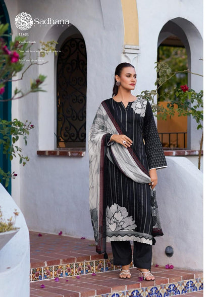 Iliana Black-White Sadhana Jam Cotton Pant Style Suits Manufacturer India