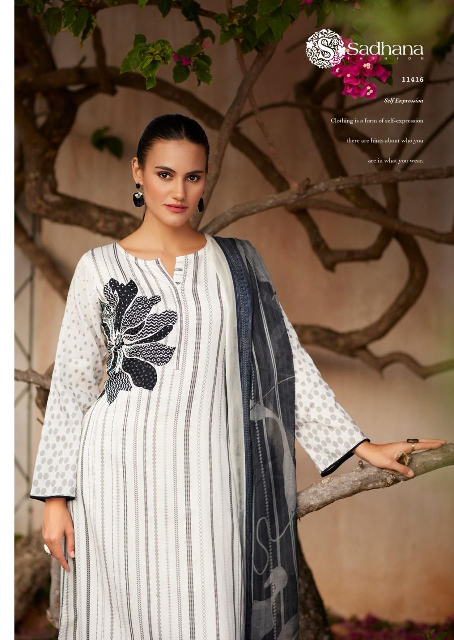 Iliana Black-White Sadhana Jam Cotton Pant Style Suits Manufacturer India