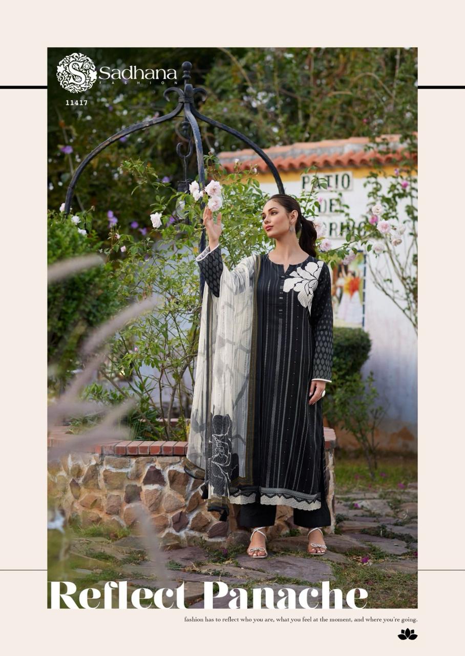 Iliana Black-White Sadhana Jam Cotton Pant Style Suits Manufacturer India