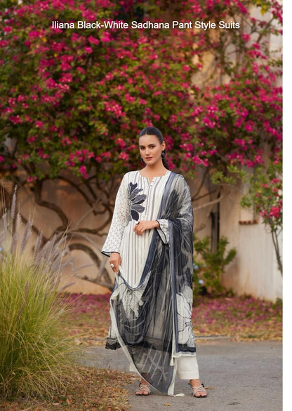 Iliana Black-White Sadhana Jam Cotton Pant Style Suits Manufacturer India