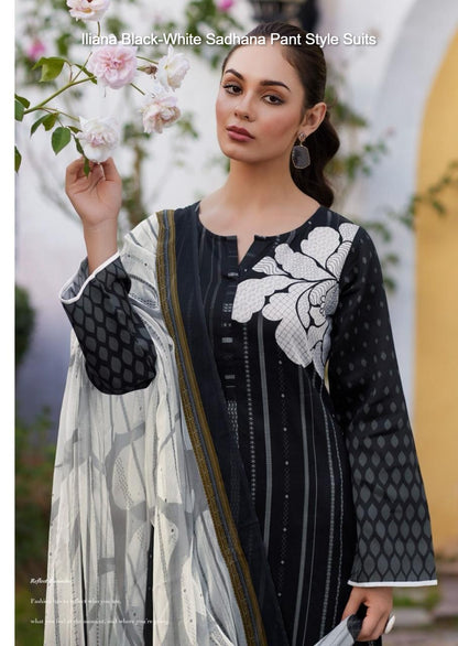Iliana Black-White Sadhana Jam Cotton Pant Style Suits Manufacturer India