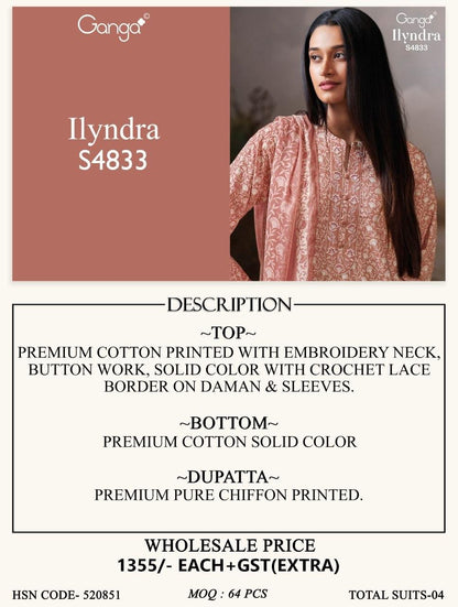 Ilyndra S4833 Ganga Cotton Pant Style Suits Wholesaler