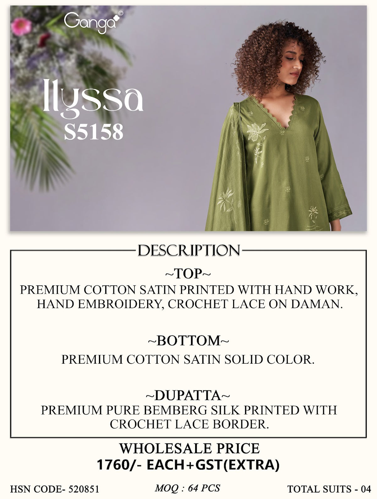 Ilyssa S5158 Ganga Cotton Satin Pant Style Suits Supplier