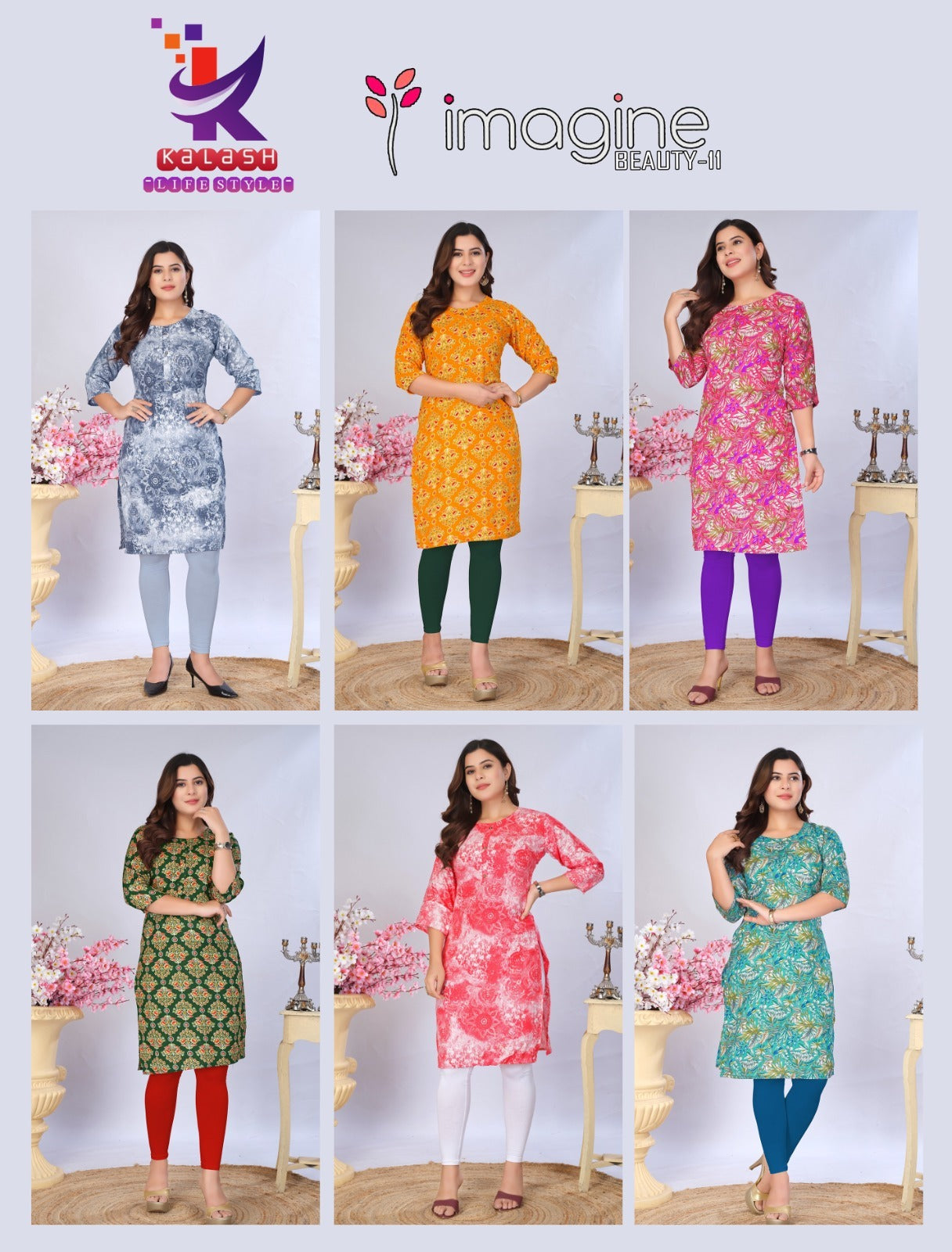 Imagine Beauty 11 Mlm Kalash Lifestyle Rayon 14Kg Knee Length Kurtis Exporter Ahmedabad