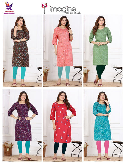 Imagine Beauty 14 Mlm Kalash Lifestyle Rayon 14Kg Knee Length Kurtis Wholesaler Ahmedabad