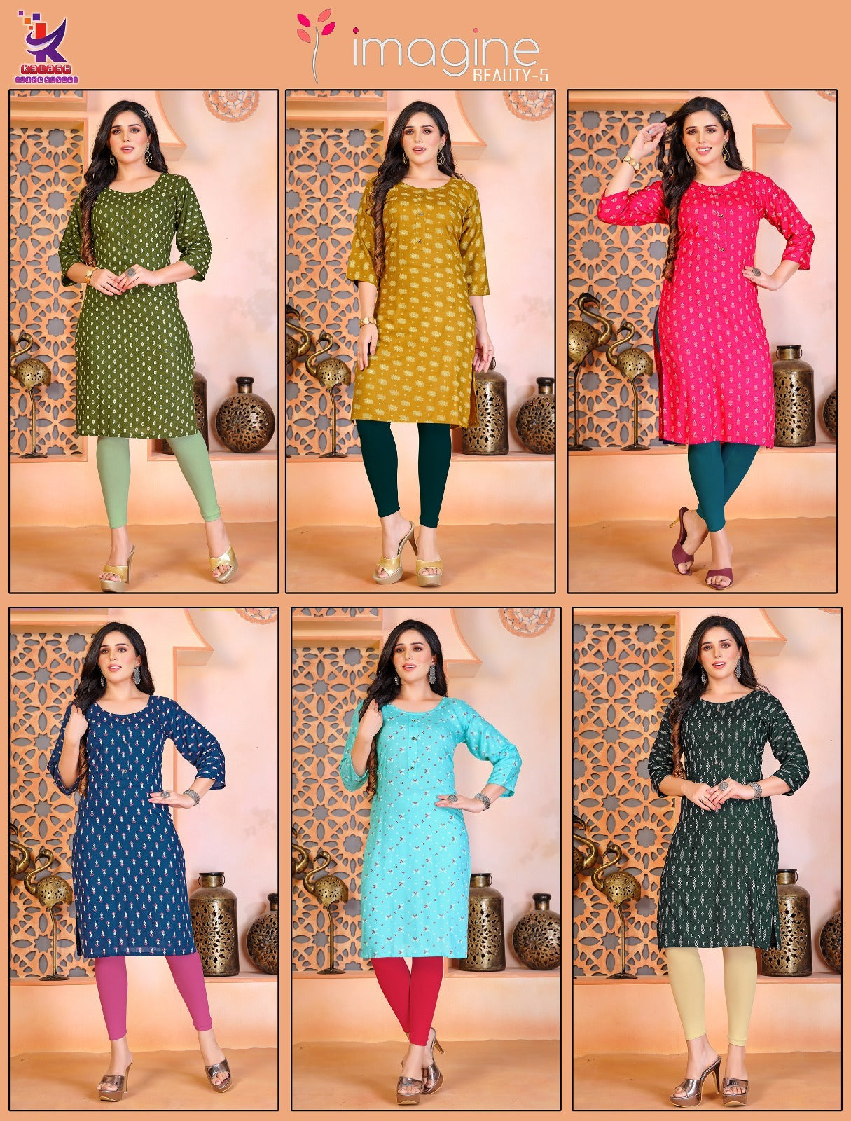 Imagine Beauty 5 Mlm Kalash Lifestyle Rayon 14Kg Knee Length Kurtis Manufacturer Gujarat