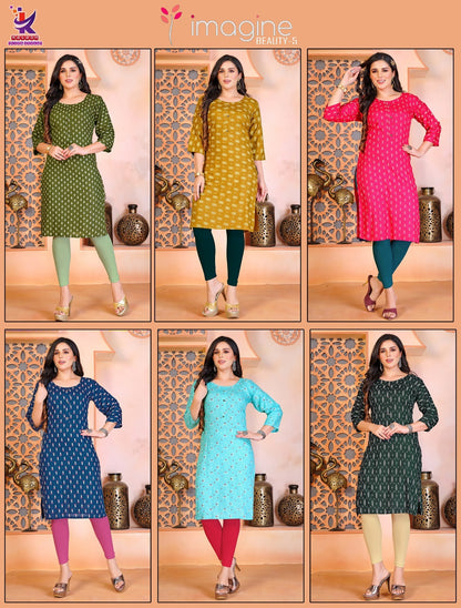Imagine Beauty 5 Mlm Kalash Lifestyle Rayon 14Kg Knee Length Kurtis Manufacturer Gujarat