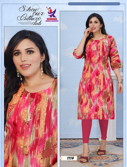 Imagine Beauty 7 Mlm Kalash Lifestyle Rayon 14Kg Knee Length Kurtis Exporter India