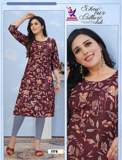 Imagine Beauty 7 Mlm Kalash Lifestyle Rayon 14Kg Knee Length Kurtis Exporter India